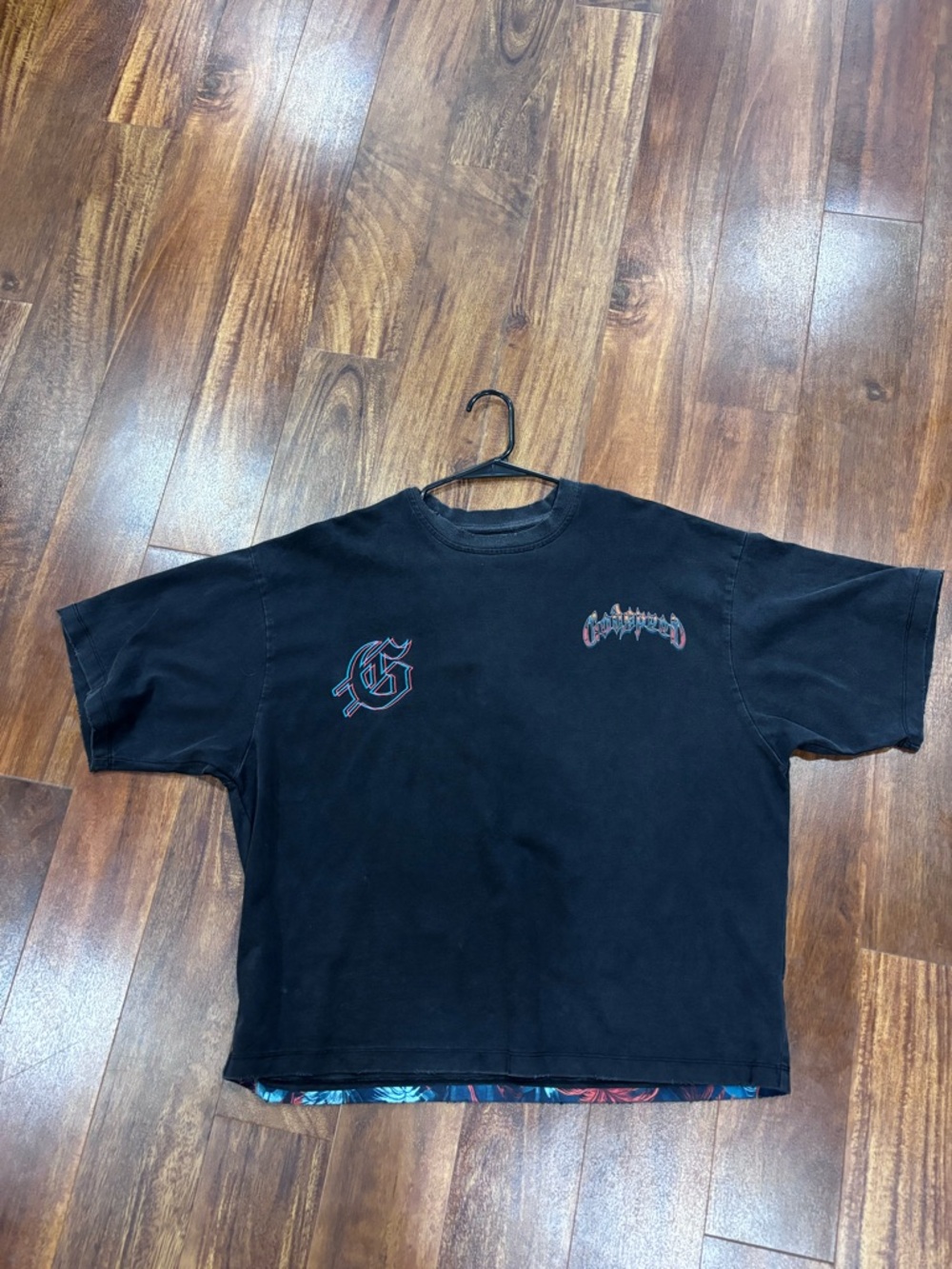Godspeed Pompeii disaster Black Graphic Cropped Tee with Embroidered Logos